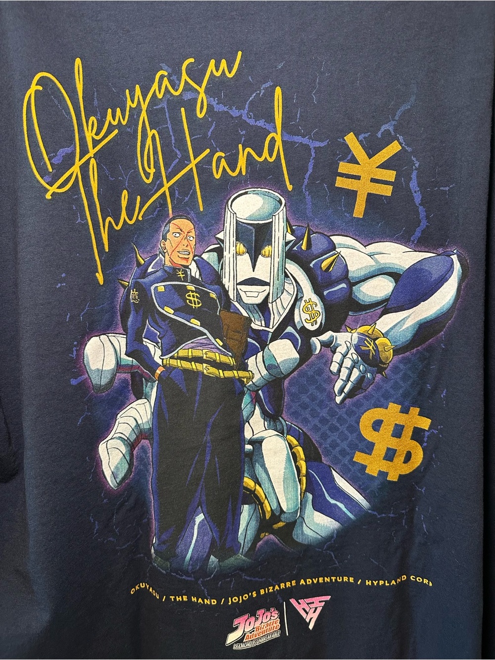 Hypland x JoJo's Bizarre Adventure Okuyasu The Hand Shirt Navy 2XL Anime Collab